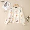 ZANZEA Women Casual Round Neck Long Sleeve Loose Print Blouse