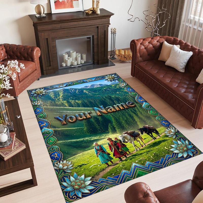 Landscape Theme Crystal Velvet Floor Rug Personalized Custom Name Text Warm Carpet Home Decoration