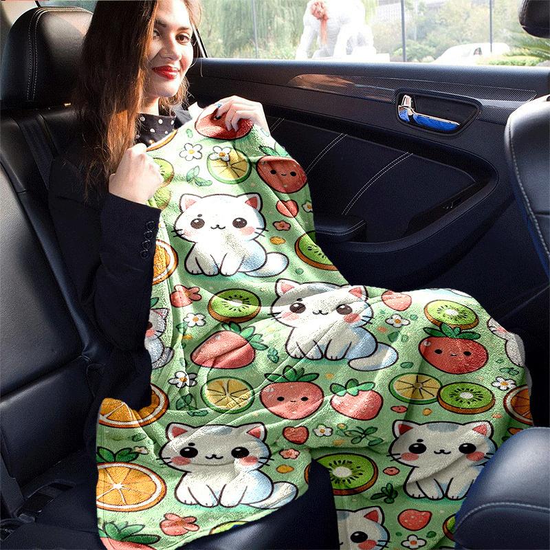 1pc Cartoon Cat Printing Lightweight Flannel Blanket, Comfortable and Warm Blanket, for Camping Sofa Bed and Couch Office, Gift