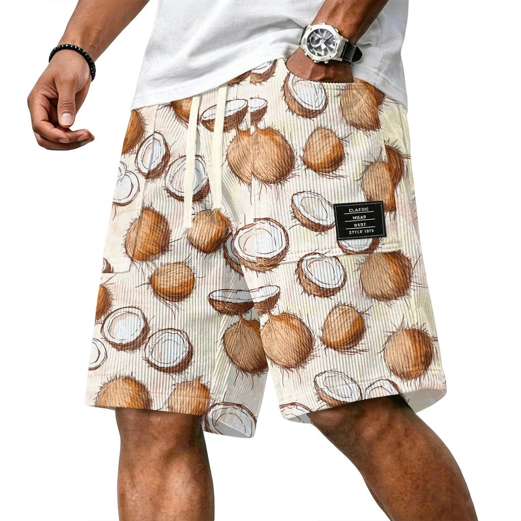 Pantaloncini Casual da Uomo in Velluto a Coste con Coulisse Stile Hawaiano Fantasia Palme Leggeri Comodi da Indossare Abbigliamento da Spiaggia Estivo