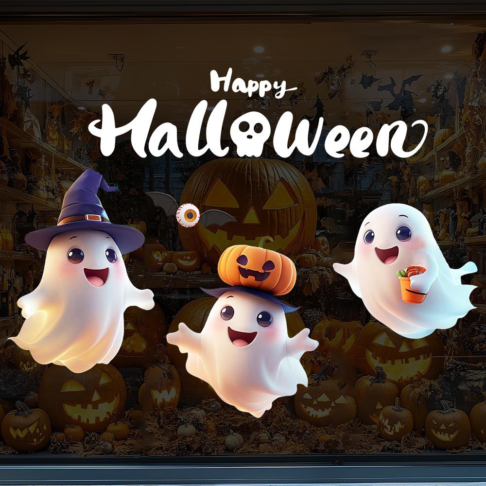 Halloween, Cute, White, Ghost, English Window Sticker, Convenience Store Decoration, Removable, Static Sticker, Party Decoration Sticker