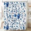 Rideau de Douche Fleur Bleue Imperméable Décoration de Salle de Bain Luxe Impression 3D Ensemble Tapis de Bain Antidérapant Imprimé Floral Bleu Blanc Douche Cur