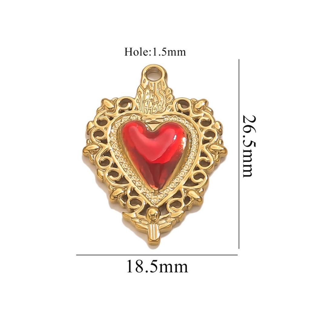 1 Piece 304 Stainless Steel Pendant Charm Red Heart Enamel 18K Gold Plated For DIY Necklace Bracelet Jewelry Making Findings