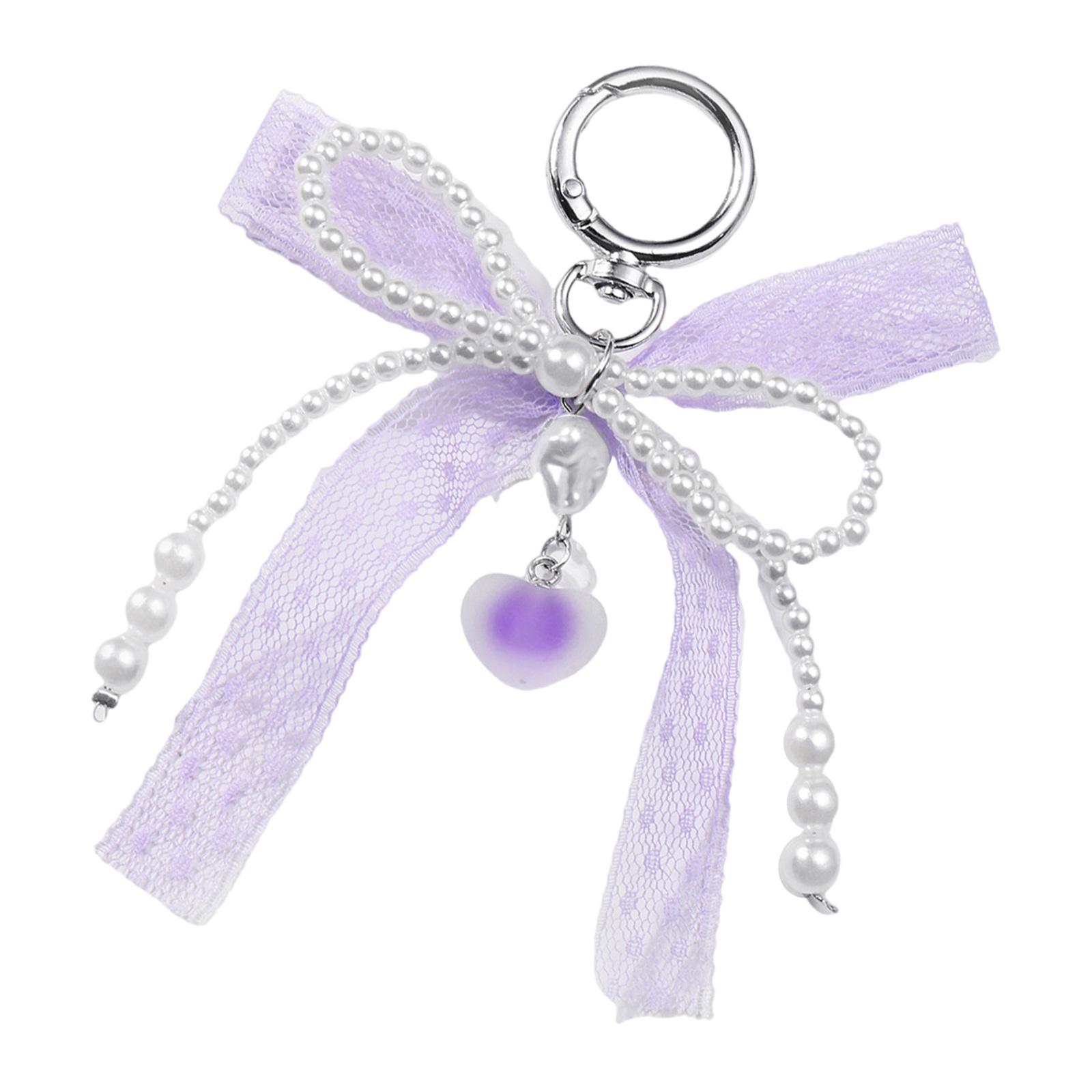 

Delicate Ribbon and Beaded Bowknot Keyring Fashionable Bows Bag Pendant Unique Keychain Jewelry Gift For Everyday Use B