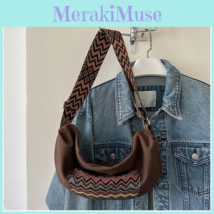 Stilvolle Stammes-Canvas-Tasche mit hoher Kapazität für die Freizeit 2024 Neue Koreanische Winter-Streifen-Bauchtasche Umhängetasche Crossbody-Tasche Kaffee