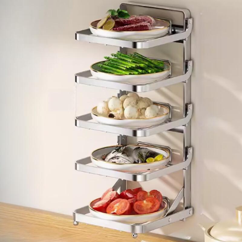 Foldable Wall-Mounted 2-Tier Stainless Steel Kitchen Rack
