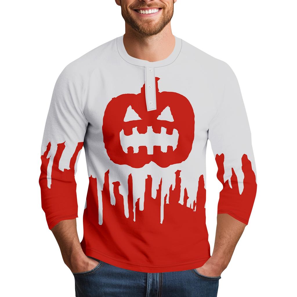 Men's Halloween Printed  Collar Three-Quarter Sleeve