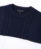 BROOKS BROTHERS Cotton Color Block Crew Neck Cable Sweater (Navy) (Bbwrmm8196Qes)