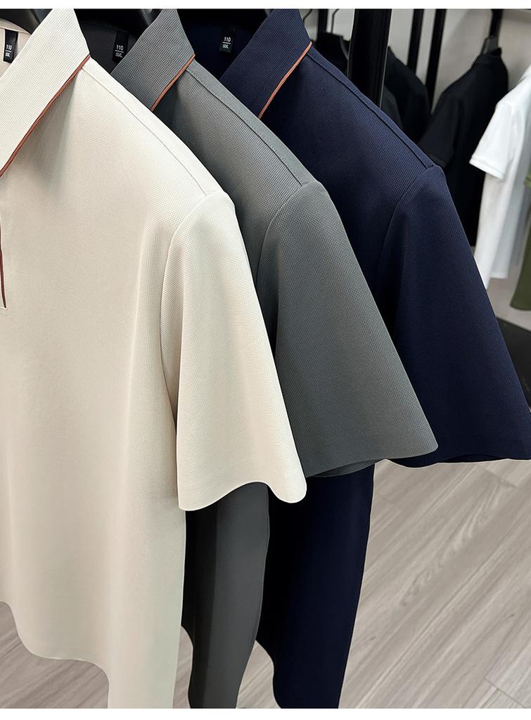 [Top of the Line High Elasticity] Summer Ice Feeling Pearl Floor Hidden Button Men's Casual Polo Shirt