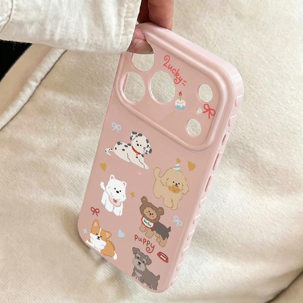 Oil Painting Cute Puppy Is Suitable for Apple 17promax Mobile Phone Case 16pro Korean 15/14 High Value 13 Bright Surface