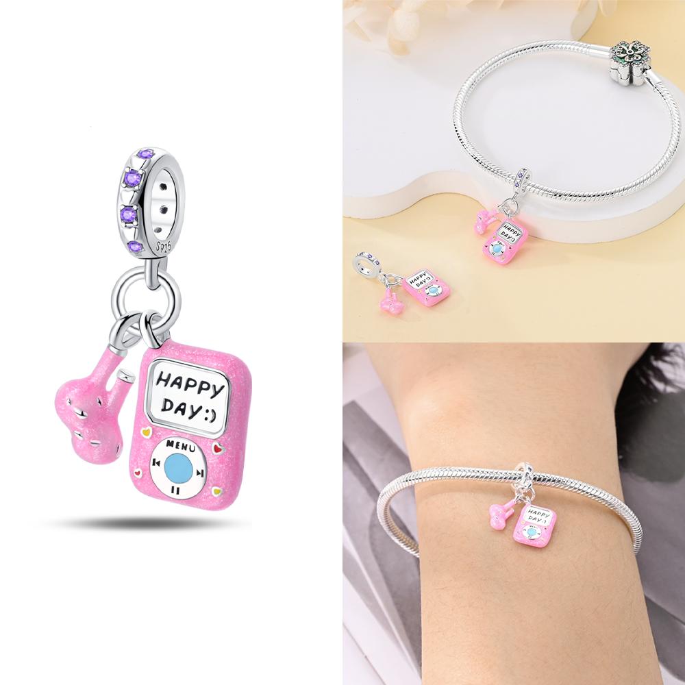 Copper Tea Party Pink Princess Series Charms Heart Bead Fit Original Bracelet For Women Diy Fine Jewelry Birthday Gift