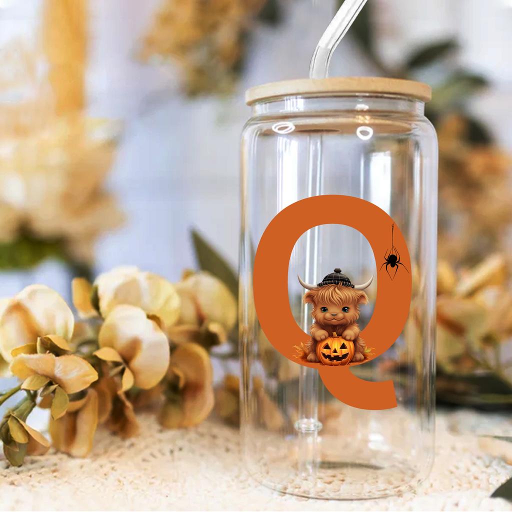 16oz 26 Buchstaben A-Z Libbey Trinkglas Kaffeetasse Mason Einmachglas mit Bambusdeckel & Strohhalm Sommer Getränkegeschirr Glasflasche Hochzeitsgeschenke