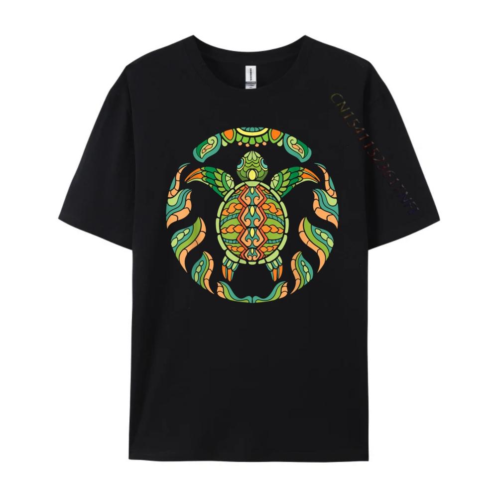 Ethnic Blue Turtle Hawaiian Tribal Animal Sea Beach Mens Shirts Graphic Tee White T Shirt Men's Clothing