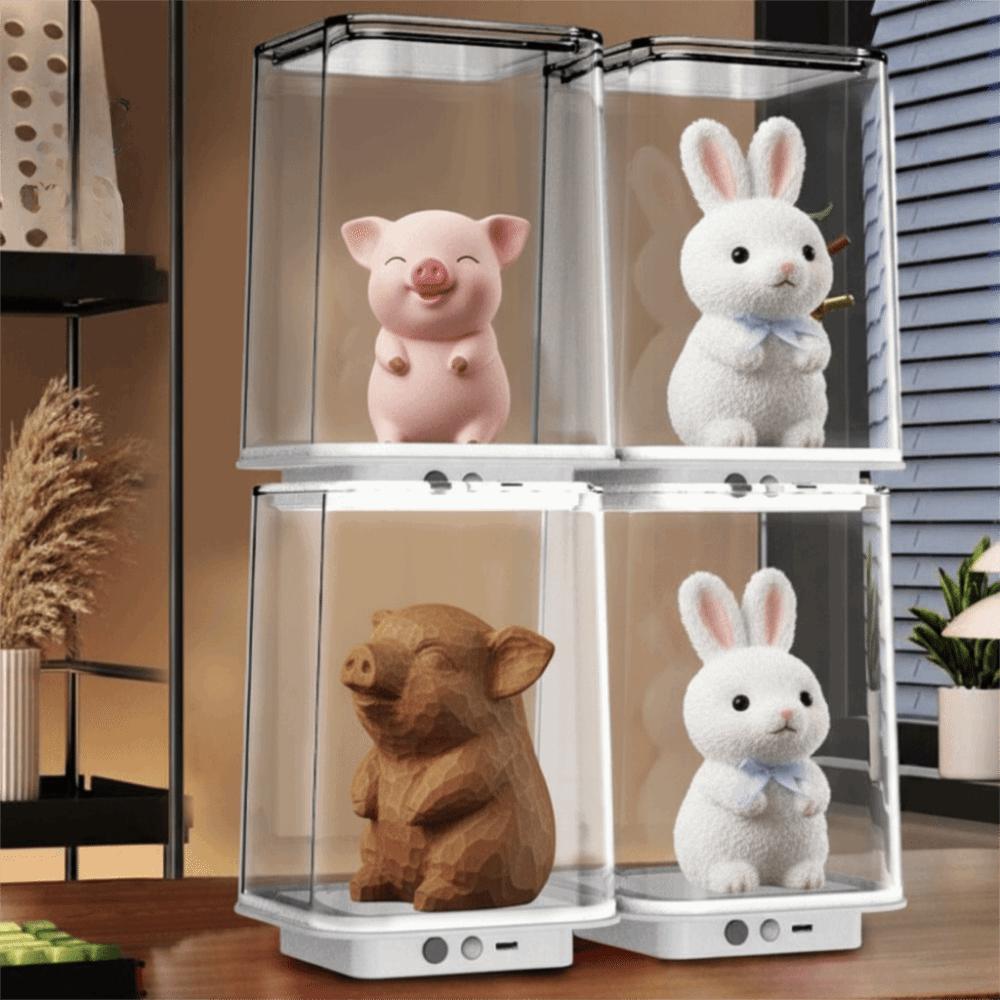 Transparent Betta Fish Tank Intelligent Sensing USB Charging Desktop Fish Bowl Plastic with Feeding Hole Figure Display Case