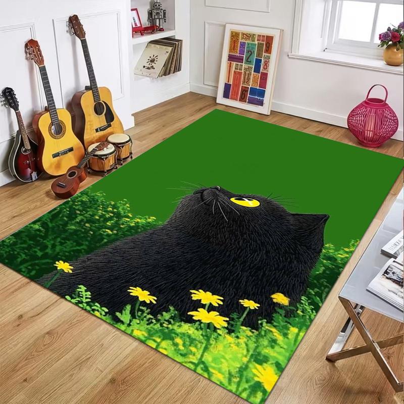 

Cute Cat Printed Rug Green Grass & Sunflower Design Non-slip Washable Floor Mat for Living Room Bedroom Cat Lover Gift 40X60cm