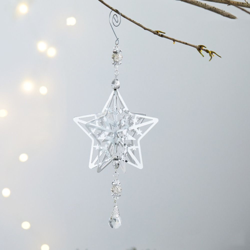 Iron 3D Christmas Snowflakes Pendant Three-dimensional Glitter Christmas Tree Hanging Ornaments Reusable Plating Gold/Silver