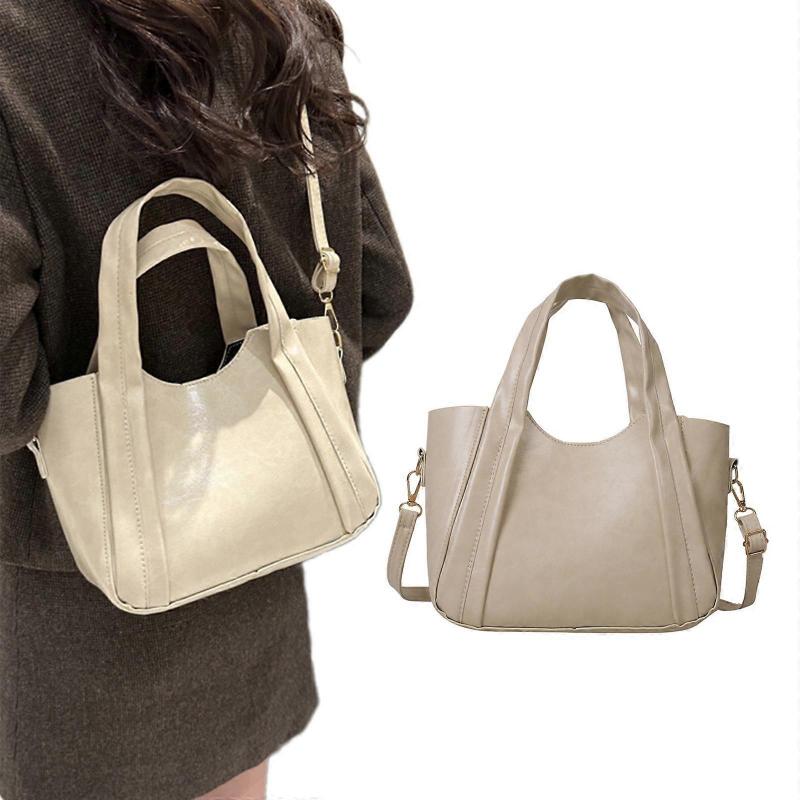 2023 Leather Tote Bag Solid Color Fashion Handbag Large Capacity Versatile Bucket Bag Shoulder Bag for Women Girl PU Bag Pink