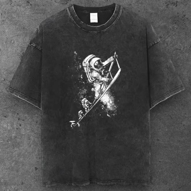 Unisex Cosmic Astronaut T Shirt Black Vintage Style Fashion Oversized S-2XL S