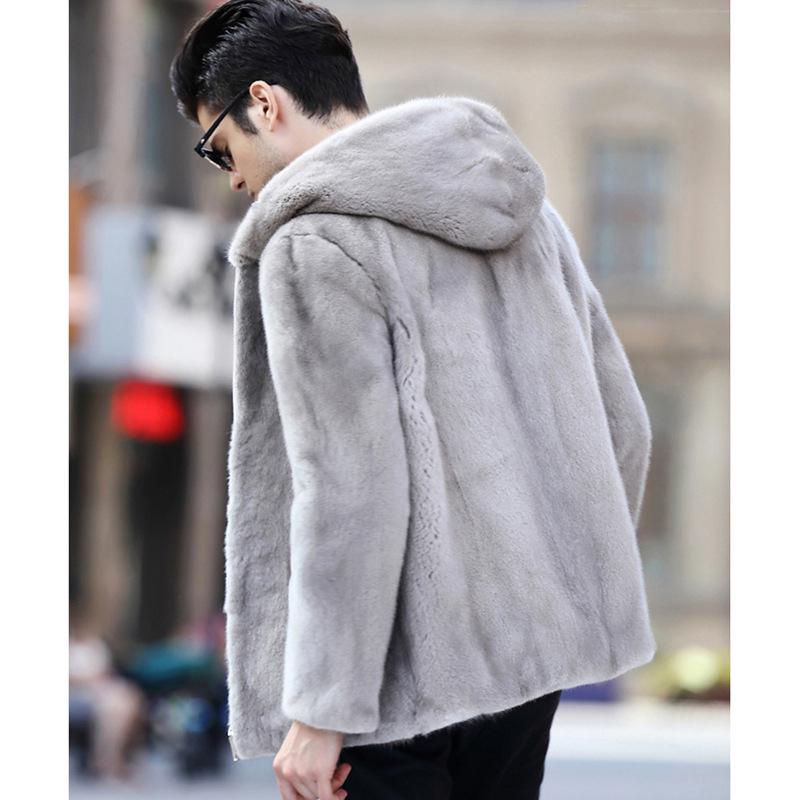 Autumn and winter new men's fur coat imitation mink hair mink coat men's hooded short middle-aged slim coat