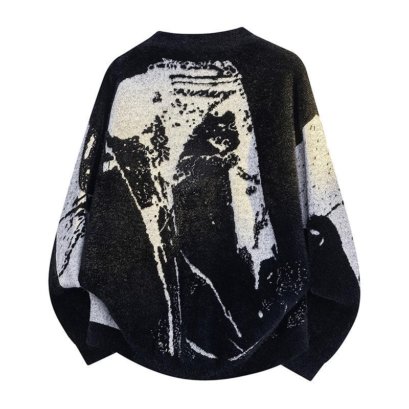 Pullovers Long Sleeves Sweaters Unisex Sweater Spring Autumn Floral Pattern Texture Round Neck Colorblocking Knitted Bottoming Retro Wool Sweater