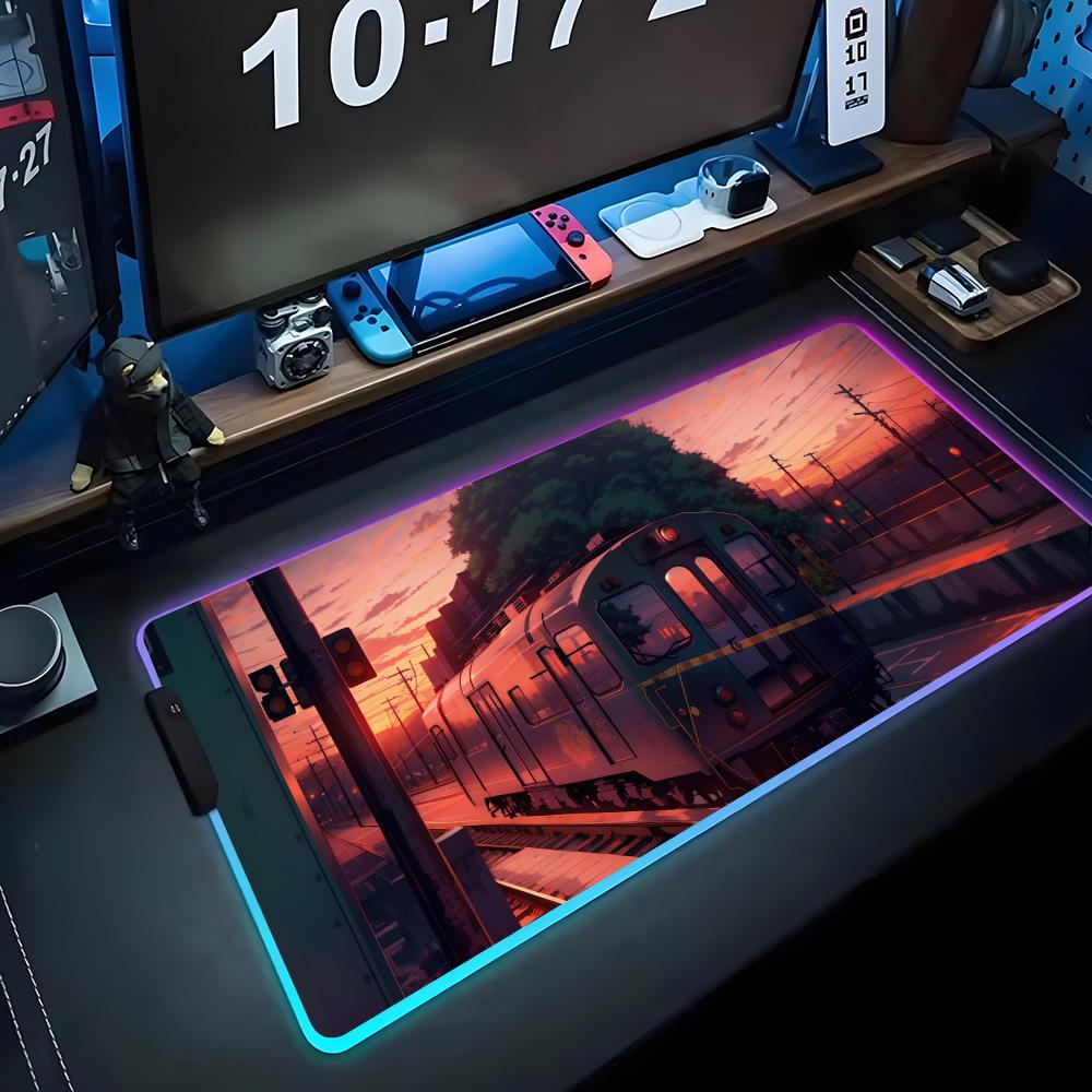 Train Mouse Pad RGB Gaming Mousepad Big LED Pad PC Desk Mat Luminous Mouse Pad Large Keyboard Mats Table Rug With Backlit