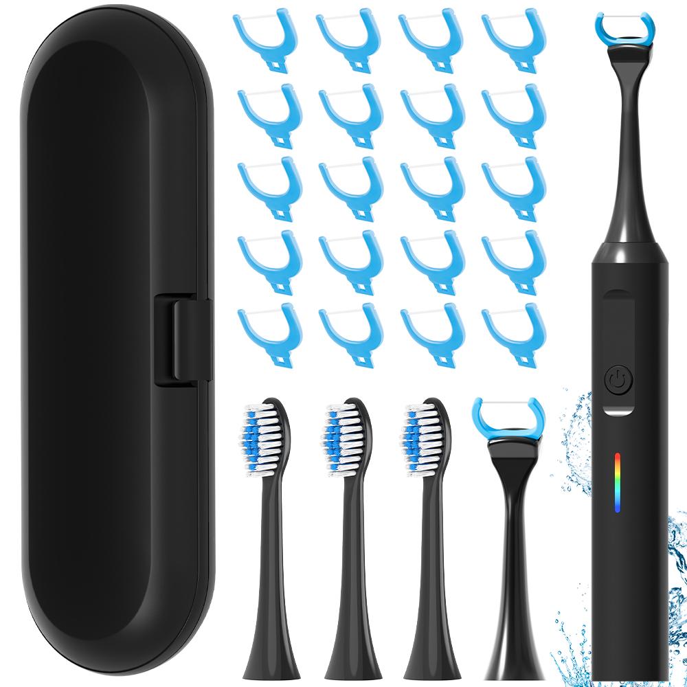 

Rechargeable Electric Toothbrush Set with 20 Floss Picks Heads and 3 Cleaning Modes, Compatible with Philips Sonicare Brush Head