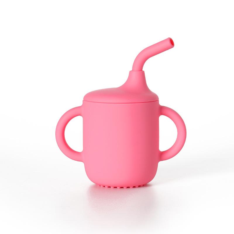 Food-Grade Silicone Straw Cup for Infants & Toddlers - Non-Slip, Leak-Proof, with Lid & Duckbill Spout, High-Temperature & Drop Resistant.