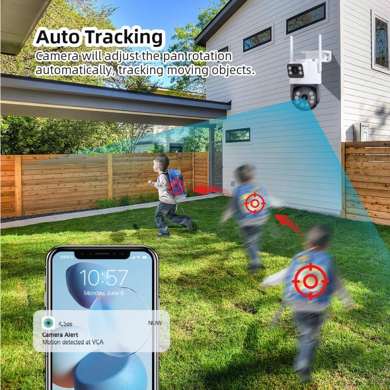 Wifi Surveillance Camera 4K 8MP Dual Lens Wireless Outdoor Security PTZ IP Cameras AI Human Detect CCTV Camera 4X Digital Zoom