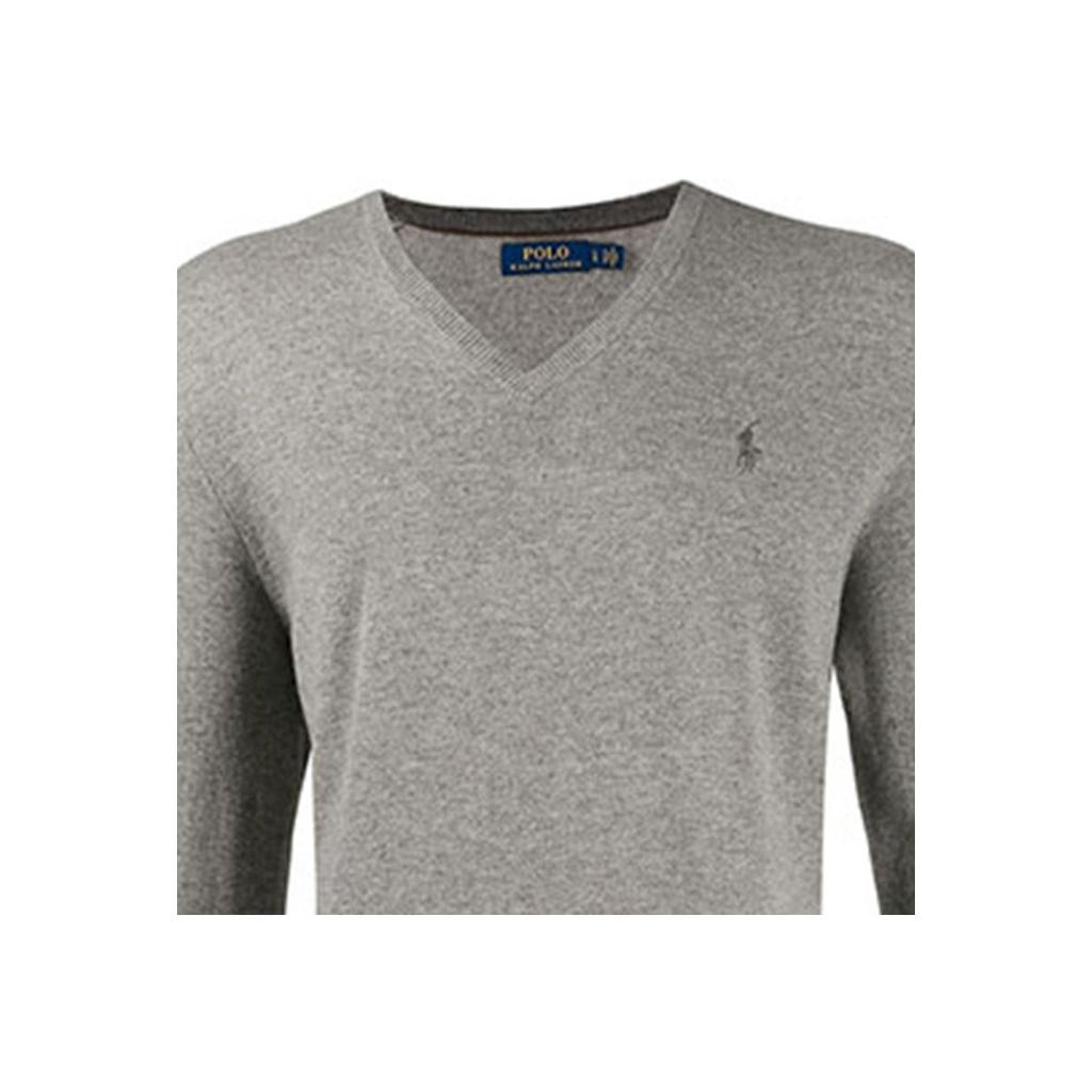 Polo Ralph Lauren FW21 V-Neck Logo Pattern Solid Pullover Long Sleeve Sweater Men sweater Gray 710667377-001