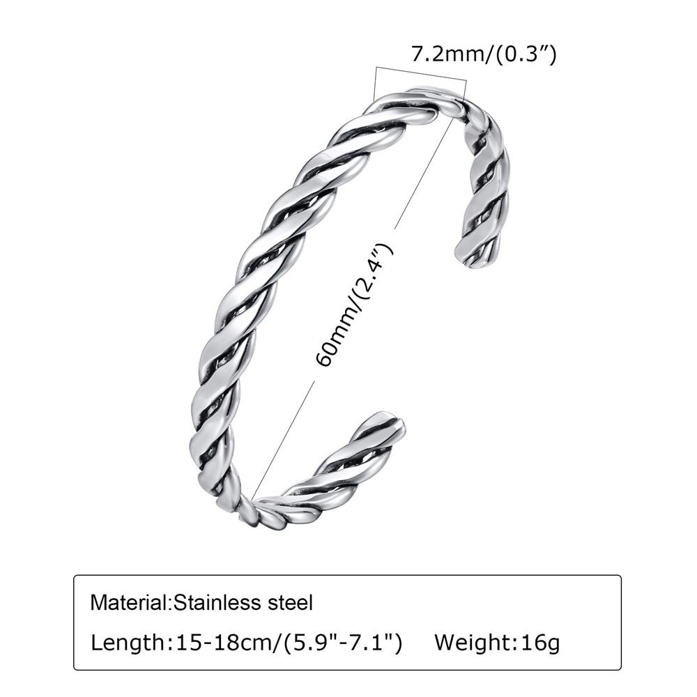 Personality Vintage Feather Thorns Twist Silver Color Open Cuff Bracelet for Men Stainless Steel Adjustable Bangle Gifts