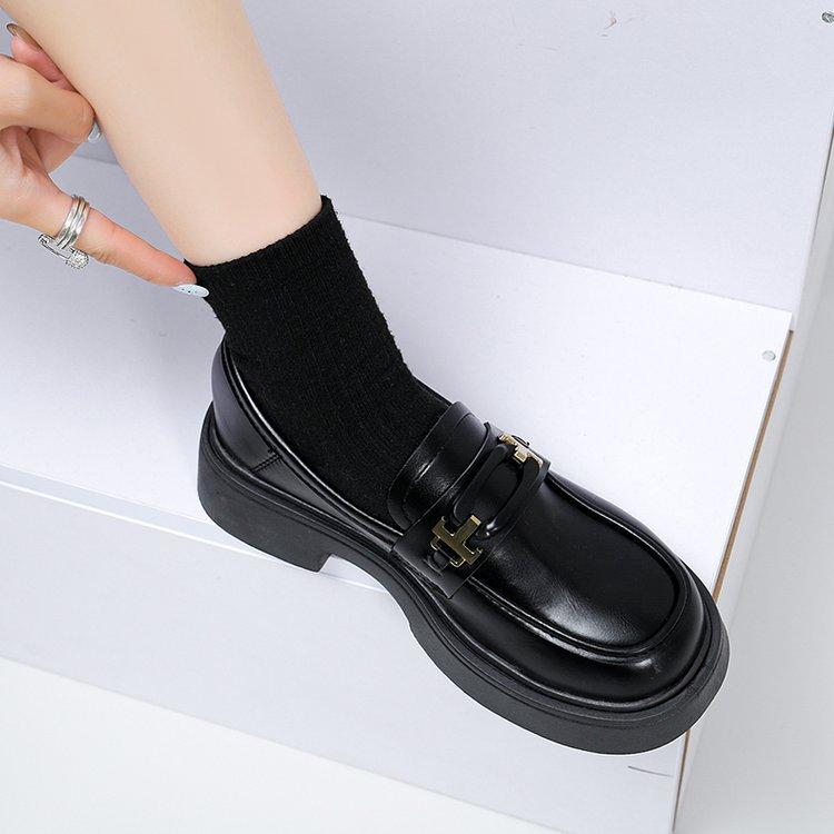 [Youshilai] Height-increasing thick-soled small leather shoes for women's 2025 autumn new British style shallow mouth one-pedal loafers
