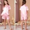 Sleeve Children Short Pajamas Set Summer Clothing Polyester Material Color Solid