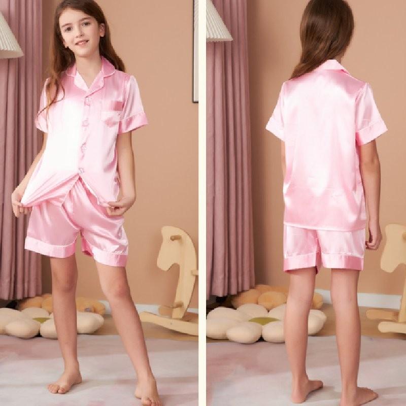Sleeve Children Short Pajamas Set Summer Clothing Polyester Material Color Solid