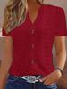 Summer New Women's Fashion Casual Solid Color Button V-Neck Short Sleeve T-Shirt