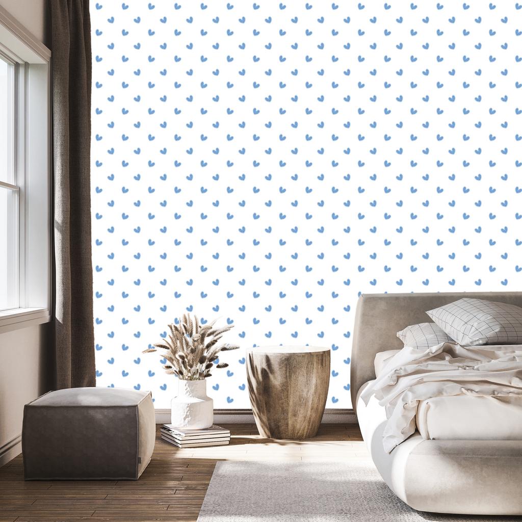 Hearts Wallpaper White and Azure 50x1000
