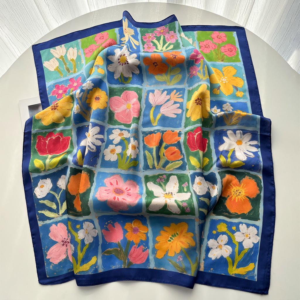 Floral Print Women Scarf Silk Square Neckerchief Spring Autumn Shawl Foulard Headbanda Stole Scarves Bufanda Ties