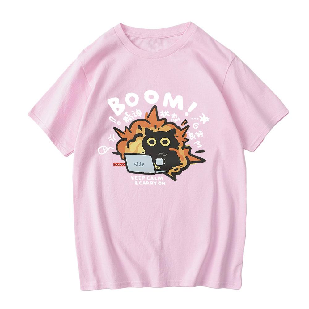 Boom CAT T-shirt Mental Pure Cotton Short Sleeved Tshirt for Men Women 2024 Summer New Tee Clothes Loose Casual Cartoon Tops