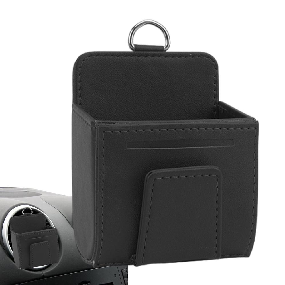 Car Air Vent Organizer PU Leather Car Mobile Phone Holder Multifunctional Storage Container For Keys Cell Phone And Glasses