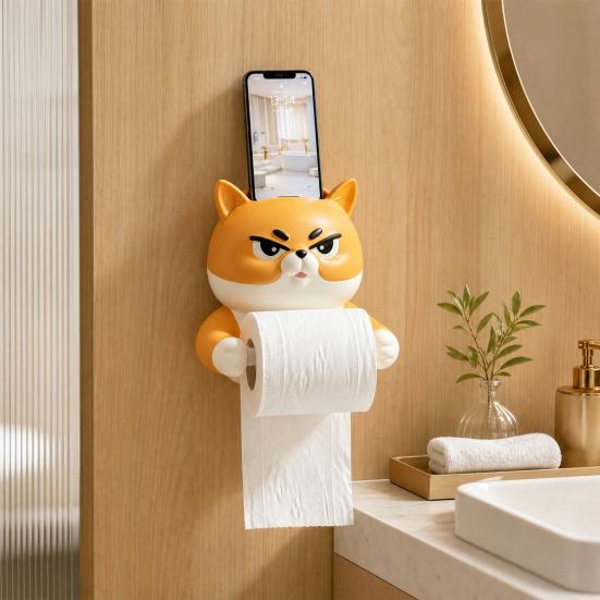 Paper Towel Holder, with Top Phone Holder Cartoon Design, Waterproof Moisture-Proof Wall Mounted Bathroom Accessory
