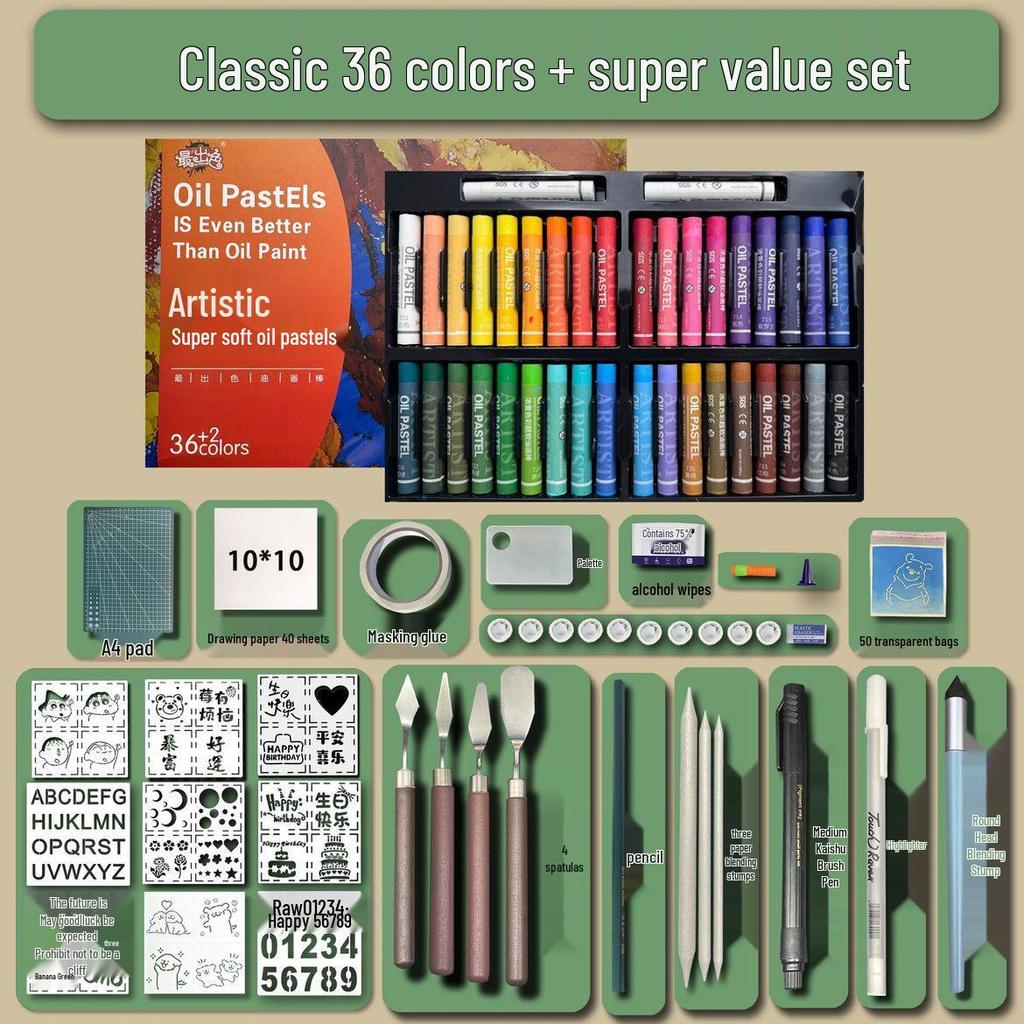 48-Color Super Soft Oil Pastels Set with Scraper - Child's Painting Kit