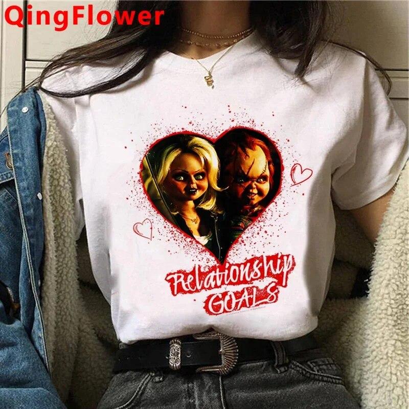 Chucky Harajuku Funny Cartoon Horror T Shirt Women Harajuku Ullzang Graphic T-shirt Vintage Anime Unisex Tshirt Fashion Top Tees FeUnisex