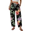 Women's Drawstring Wide Leg Printed Pants - Loose Fit Straight Leg Casual Trousers for Everyday Wear