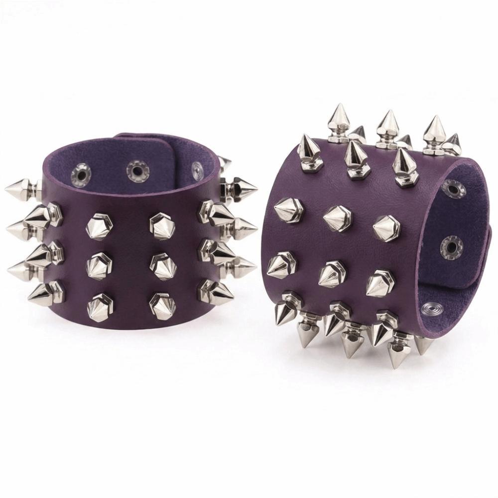 2pcs/set Adjustable Punk Goth Bracelet Wide PU Leather Bangle Leopard Wristband  Harajuku