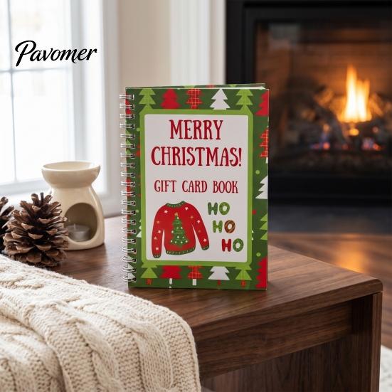 Organizador Creativo de Tarjetas de Regalo Libro de Navidad, Portatarjetas Festivo de 10 Páginas con Notas Decorativas para Escribir, Folleto de Papel Festivo para Intercambio de Navidad,