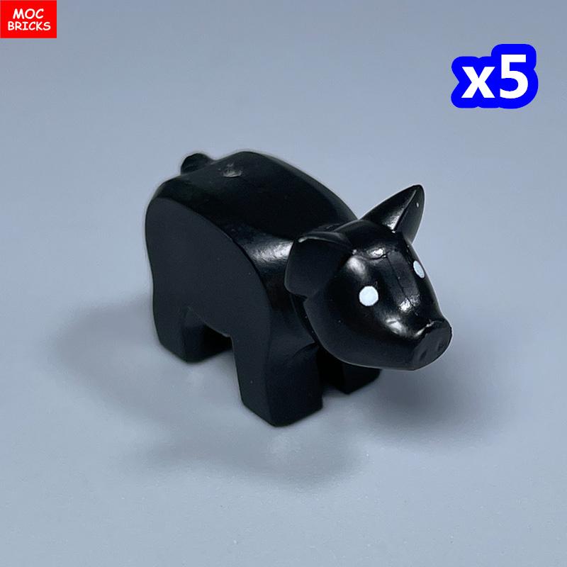 Non-Toxic Moc Bricks City Animal Little Pink Pig Zoo Farm Model Accessories Particles Assembled Educational Kids Toys