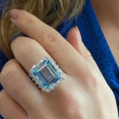 Anillo cuadrado geométrico de circonia cúbica azul, brillante, ceremonia de boda, fiesta, accesorios para mujer, regalos, joyería llamativa