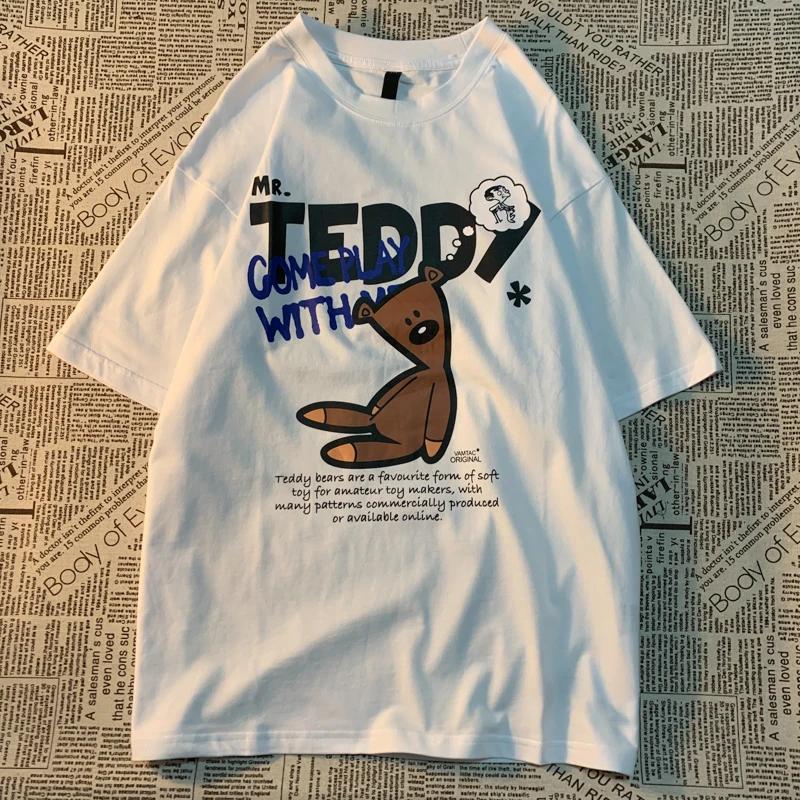 Original American Retro Cartoon Cartoon Print Short Sleeved T-shirt For Men Women Loose Fitting Pure Cotton Top For Couples