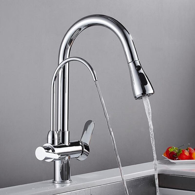 TLXT Black Brass 3-in-1 Kitchen Pull-Out Faucet