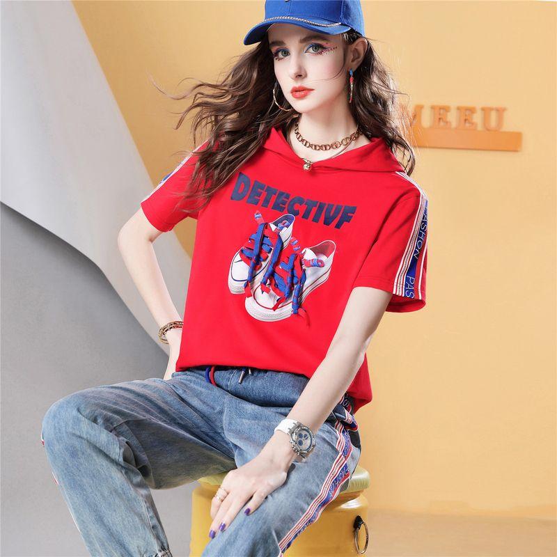 

Age-Reducing New Top Printed Loose T-shirt Short Sleeve Red In Stock M