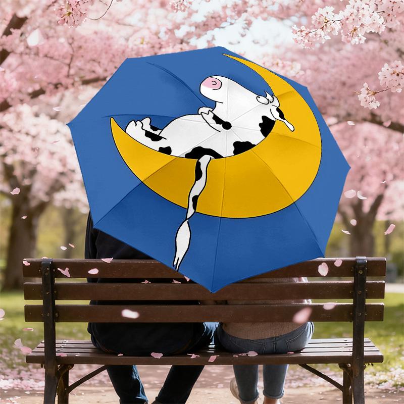 1PC cow moon Umbrella-8-Rib Reinforced, Automatic Open, Lightweight & Durable, Cute Fashion Accessory for Outdoor-P61